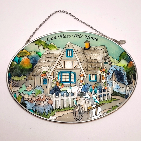 Cottage Blessings Home Handpainted Stained Glass Suncatcher - Picture 1 of 9